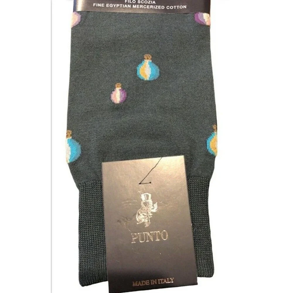 Punto Italian Mens Dress Socks Cotton Dark Green Hot Air Balloon Italy Sz 10-13